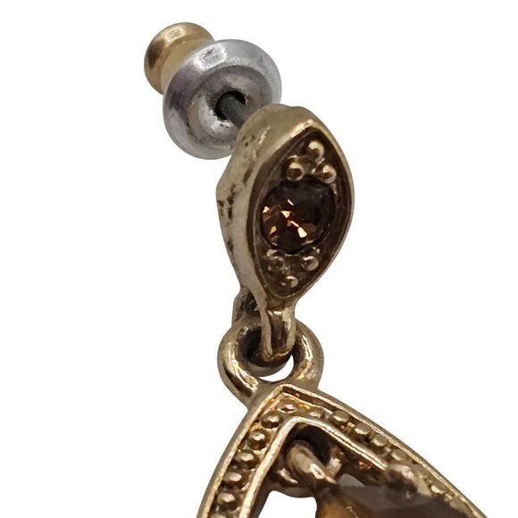 Women's Unsigned Gold-Tone Tear Dangle Drop Brown Rhinestone Stud Earrings - Picture 10 of 10